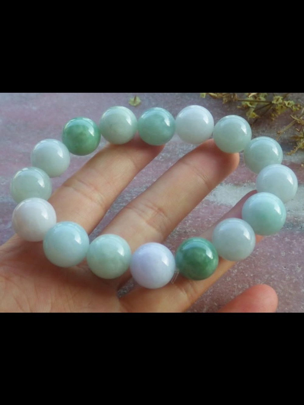 Elegant Green White Jadeite jade 13mm Bead Bracelet certificate 7inches wealth